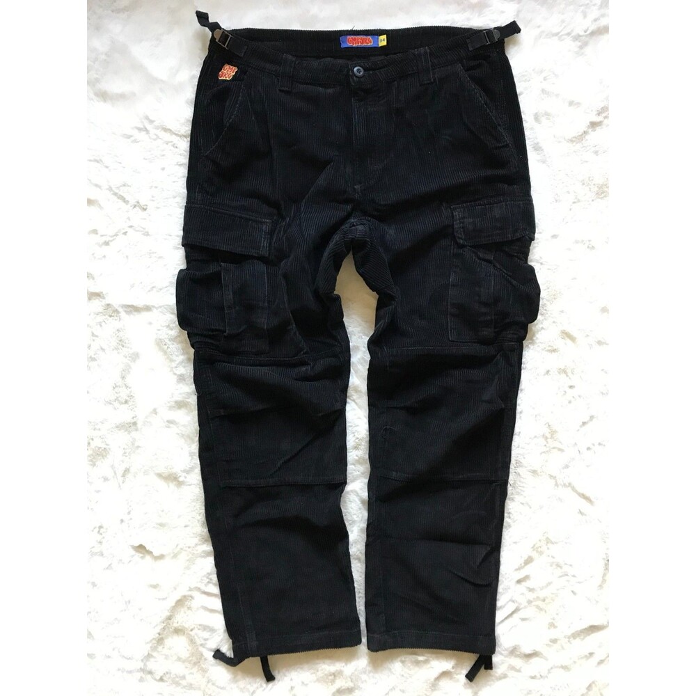 EMPYRE Cargo Pants Mens 34x34 Black Corduroy Relax Fit Adjustable Waist Casual